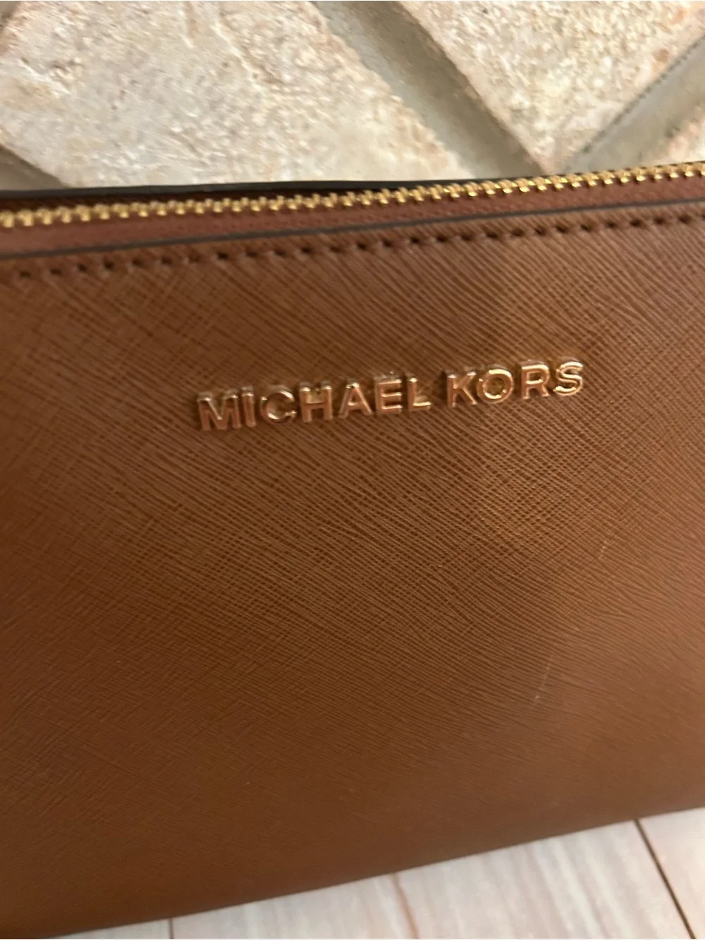 Michael Kors Chestnut Saffiano Leather Dome Crossbody with Gold Hardware